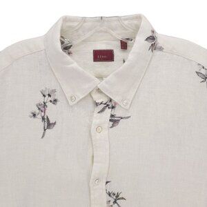 & SONS 100% Linen Long Sleeve Shirt White Floral Print Size 2XL